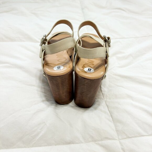 Sam Edelman Josefine Ivory Platform Sandals Wood Block Heel Criss Cross EUC 8 - Picture 5 of 8